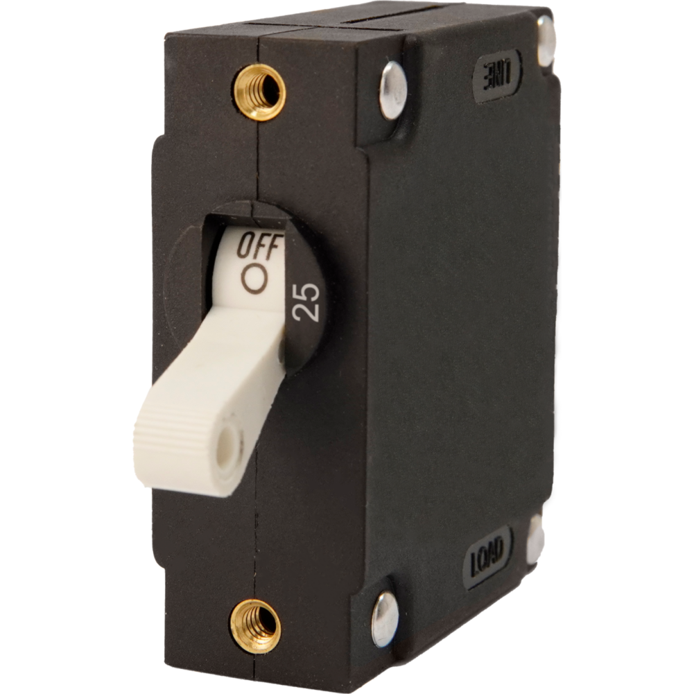 1050251-EGI-3201-25-A-SERIES-CIRCUIT-BREAKER of Egis Mobile Electric A-Series Panel Mount Circuit Breaker - Single Pole AC/DC, White Toggle