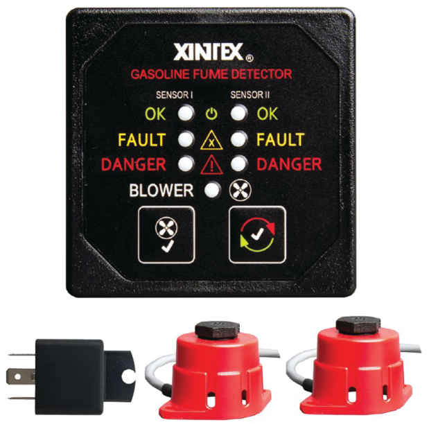 Gasoline Fume Detection System with Alarm, 2 Sensors, and Blower Control of Fireboy-Xintex Gasoline Fume Detector w/ Alarm, 2 Sensors & Blower Control