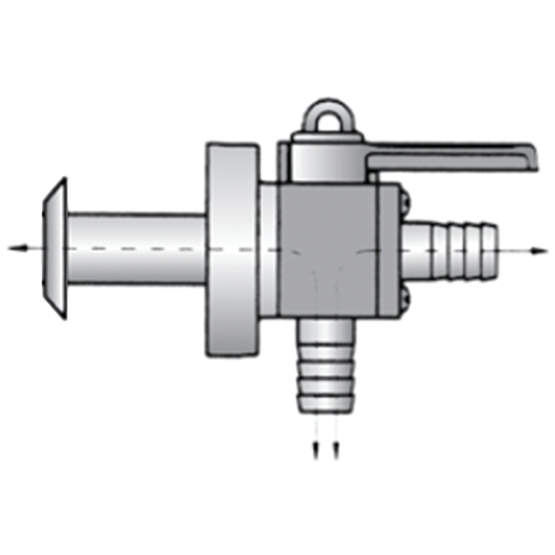 Diagram of Forespar Marelon Full Flow Seacock - Mushroom Thru Hull x Ball Valve x Str. + 90 Deg Hose Barbs - OEM