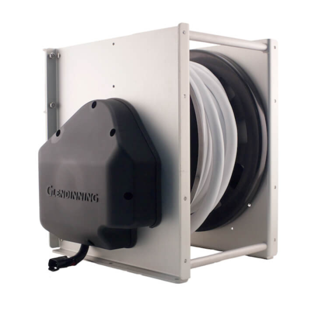 Rear/side view of Glendinning Marine Cablemaster CRMA-30 Powered Cord Reel - for 30A Shore Power Cords