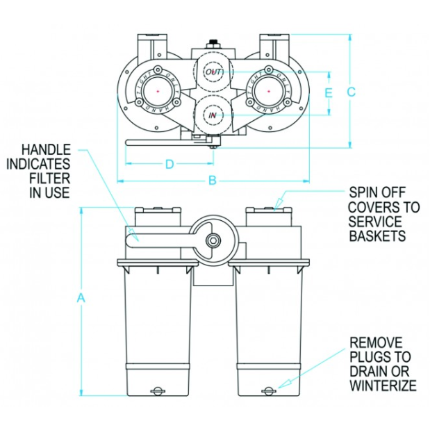 dia of Groco 932 Series Vertical Duplex Bronze Strainers