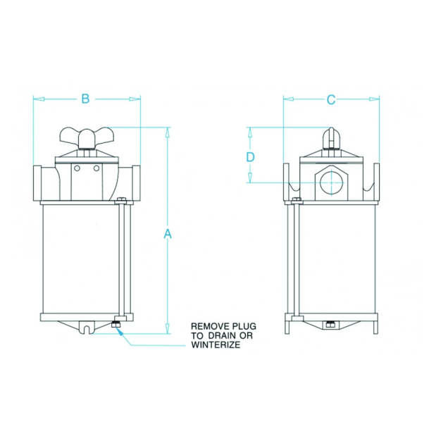 dia of Groco ASA Series Raw Water Strainer - with SS Enclosure
