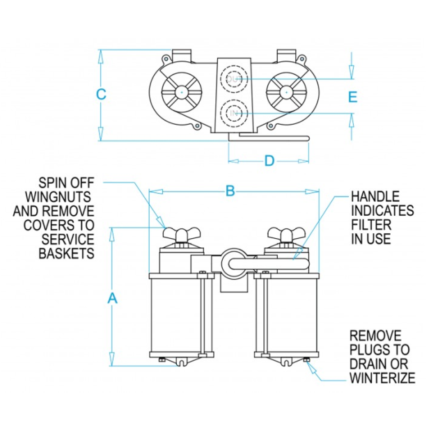 dia of Groco AVD Series Vertical Duplex Bronze Strainers