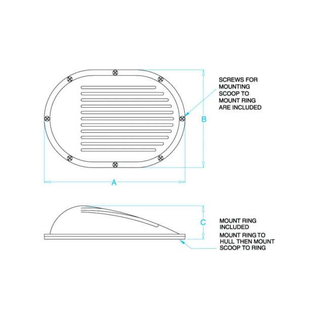 dimensions of Groco Clam Shell Style Hull Strainer