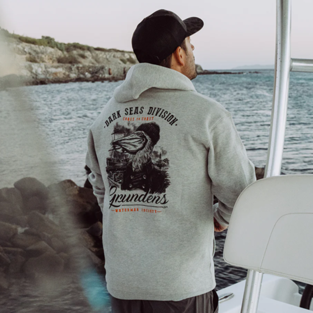 back of Grundens Dark Seas X Grundens Portsmith Hoodie