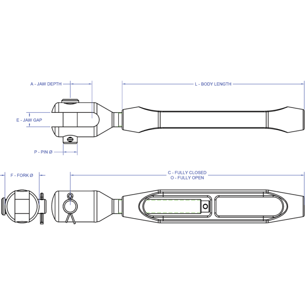 Fork and Open Body Turnbuckle