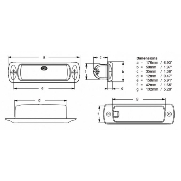 Dimensions of Hella Sea Hawk LED Spot Light