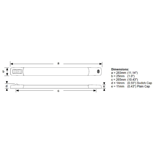 Dimensions of Hella LED Surface Strip Lamps with Switch