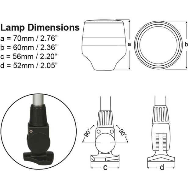 Diagram of NaviLED 360 All Round Fold Down Pole Navigation Lamp
