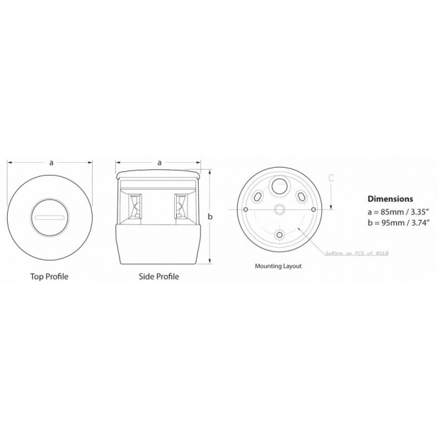 Diagram of Hella NaviLED Trio Tri Colour Navigation Light