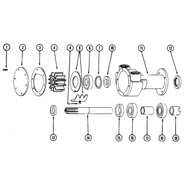 5850-0001 Blow-up Diagram of Jabsco 3/4 Inch Bronze Engine Cooling Pump - Flange-Mounted, NPT Ports