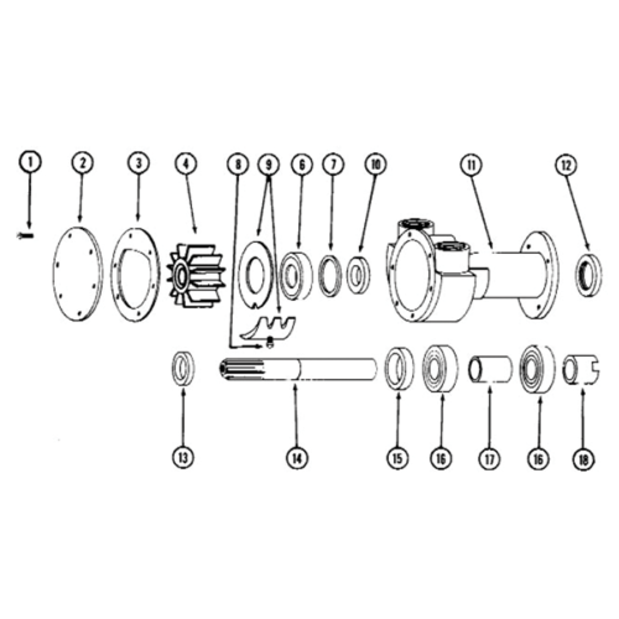 diagram of Jabsco 5850 3/4 Inch Bronze Engine Cooling Pump - Flange-Mounted, NPT Ports