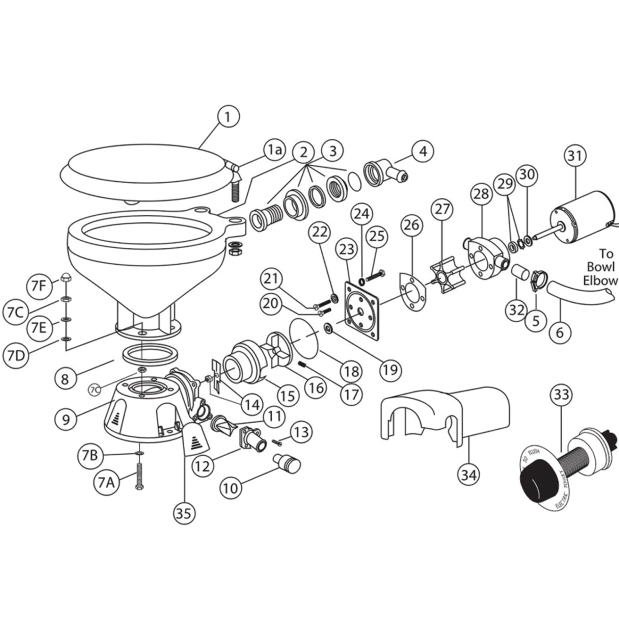 Jabsco 37010 Series Electric Toilet Parts