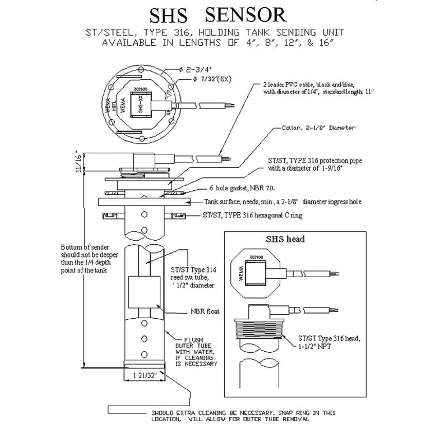 SHS Stainless Steel Holding Tank Sensor