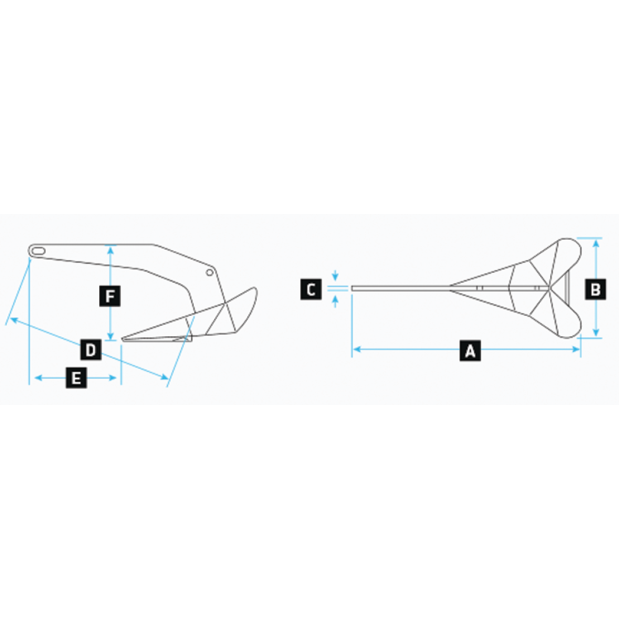 Dimensions of Lewmar DTX Anchor - 316 Stainless Steel