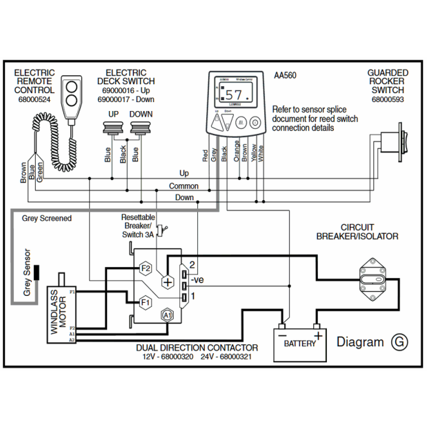 68000320 and 321 Wiring Diagram of Lewmar Windlass Dual Direction Sealed Contactor / Solenoids