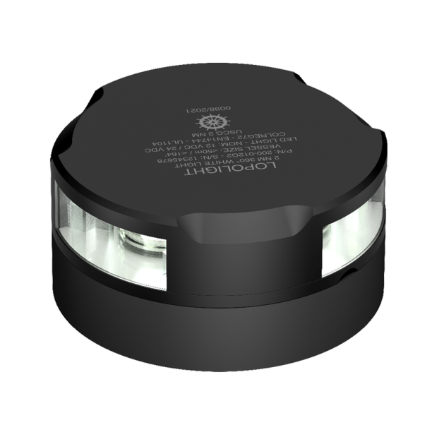 Lopolight 2 NM All-Round White /Anchor LED Nav Light - All Vessels Under 50m, Horz Mt, Black