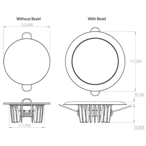 dimensions of Lumitec Mirage LED Down Light - Polished Stainless Steel