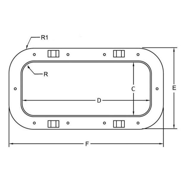Dimensions of Man Ship Marine SS Rectangular Opening Portlights - Angled Spigot