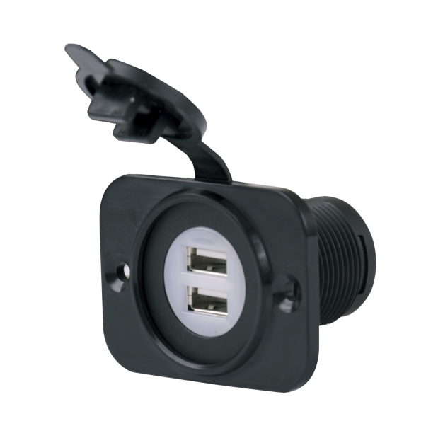 Front of Marinco SeaLink Deluxe Dual USB Charger Receptacle 12-24V 