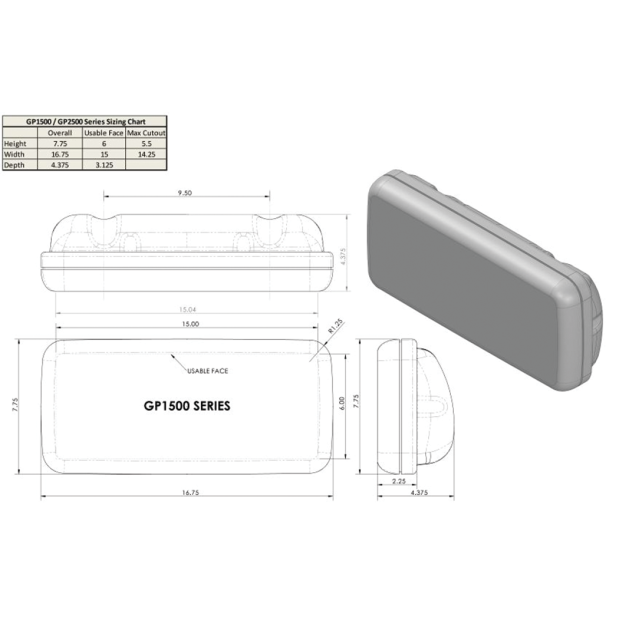 Dimensions of NavPod Gen3 SystemPod - Pre-Cut for Raymarine e7 & e7D 7" Multi-Function Displays + One Instrument
