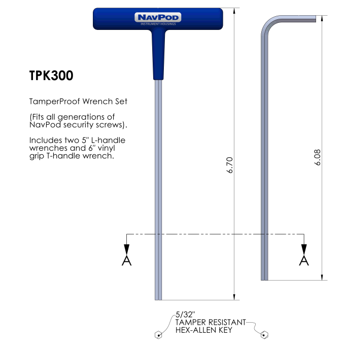 dimensions of NavPod TamperProof Wrench Set 