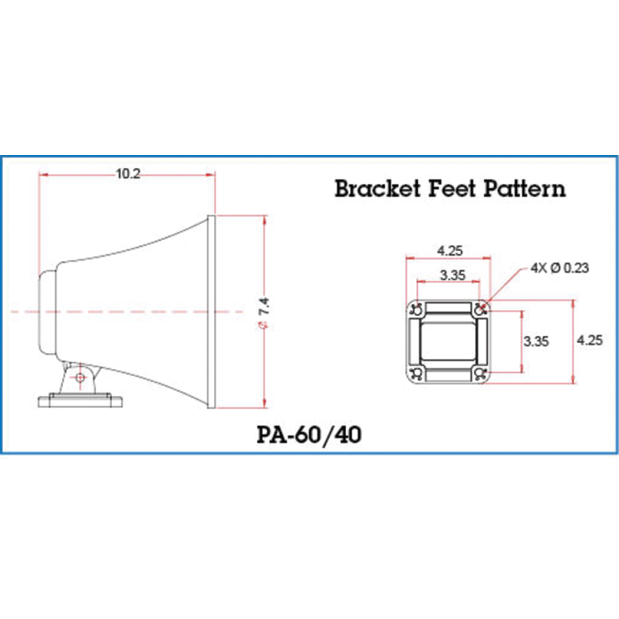Dimensions of Newmar Deck Hailer 7-1/2" x 10" Rectangular 60W Speaker Horn