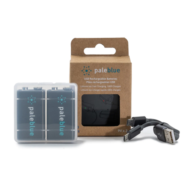 9V Contents of Pale Blue Earth Inc 9V Lithium-Ion USB Rechargeable Smart Batteries