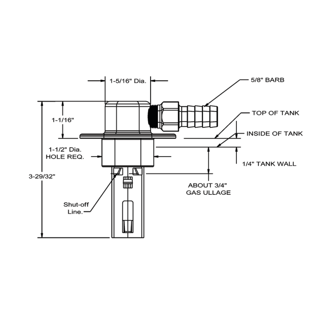 Dimensions of Perko Fuel Fill Limit Valves - Flange Mount, EPA Compliant