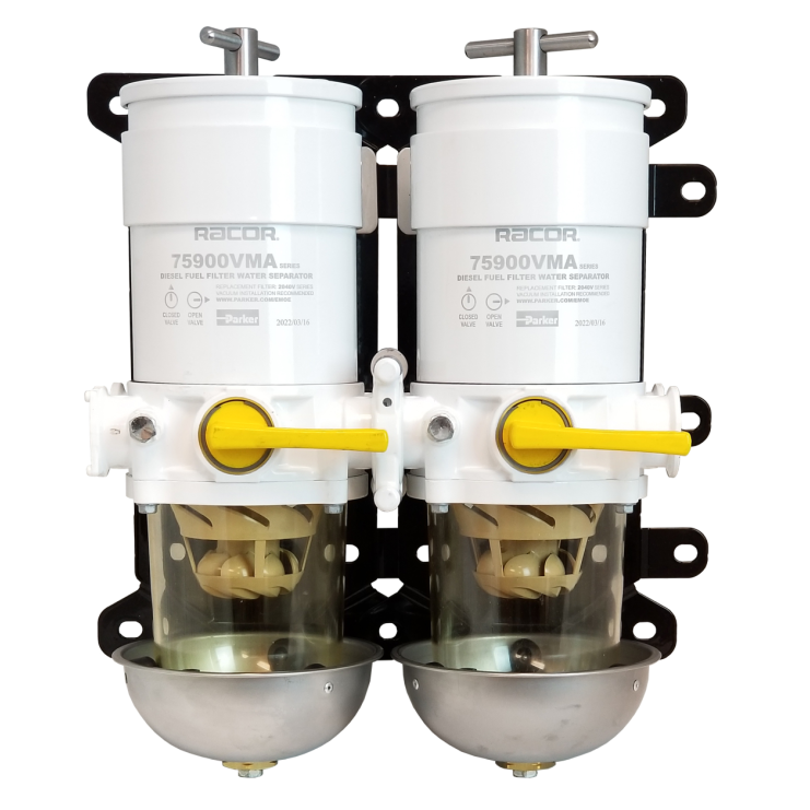 Racor 900VMA Marine Double Turbine Fuel Filter - w/ Heat Shield & Clear Bowl