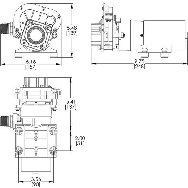 Dimensions of Raritan 53101 Macerator Pump with Integral Waste Valve