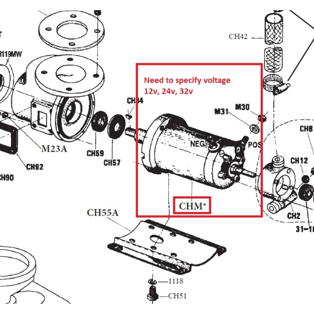 diagram of Raritan Crown Head Replacement Motors