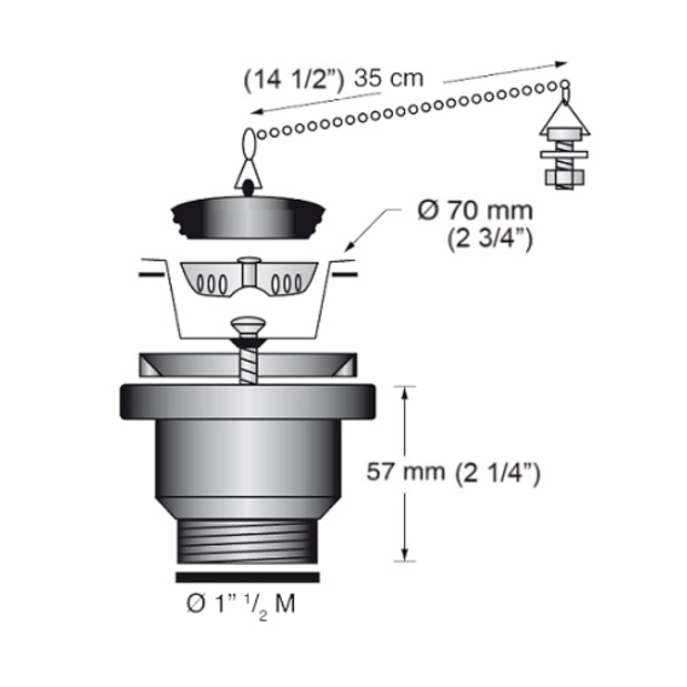 dia of Scandvik 1-1/2" Threaded Sink Drain with Removable Basket