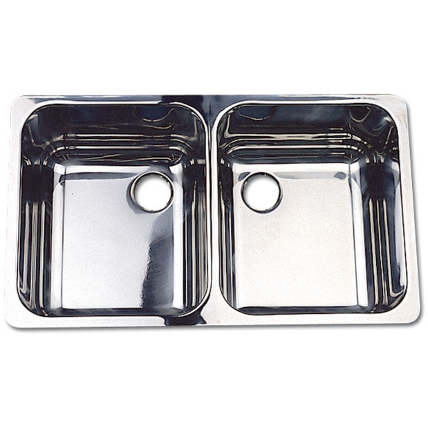 10239 of Scandvik Rectangular Symmetric SS Double Sink - 25" Wide, Mirror Finish, Model 10239