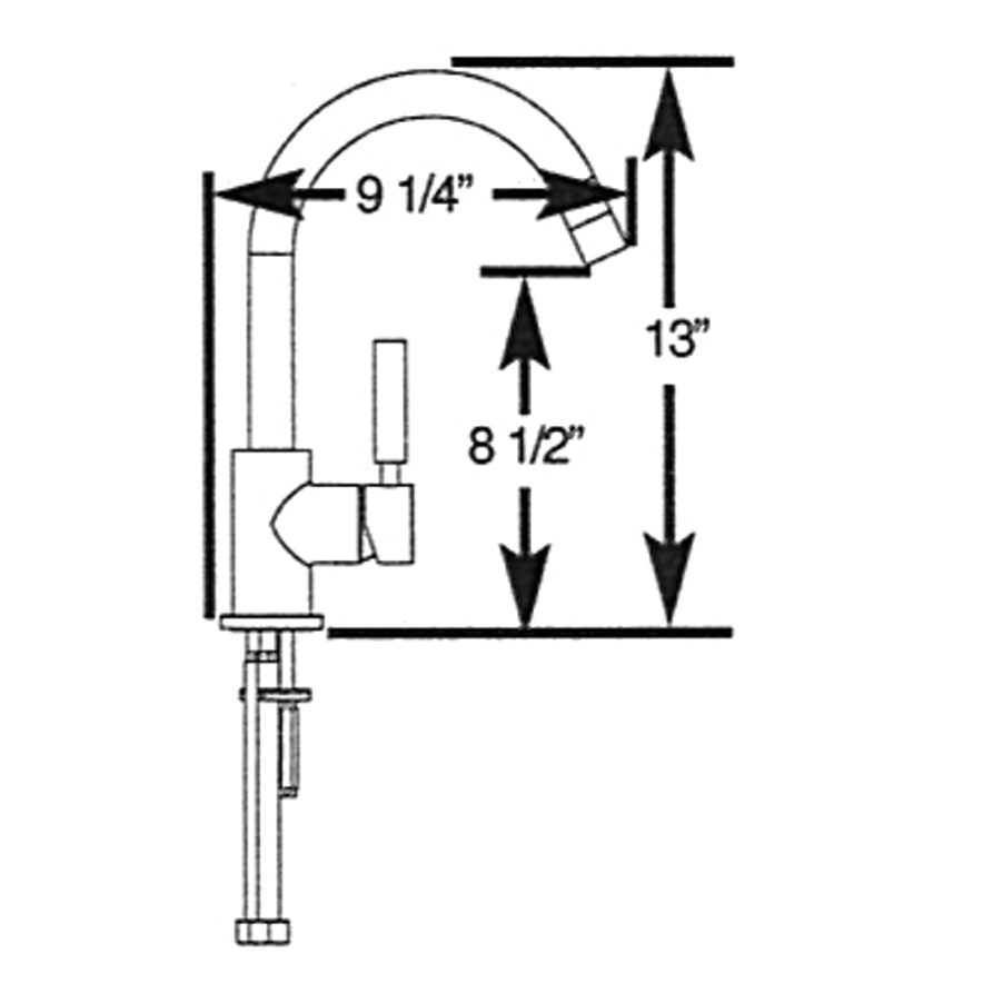 Dimensions of Scandvik Nordic Tall J Spout Galley Mixer