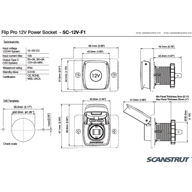 SC-12V-F1 Flip Pro 12V Power Socket
