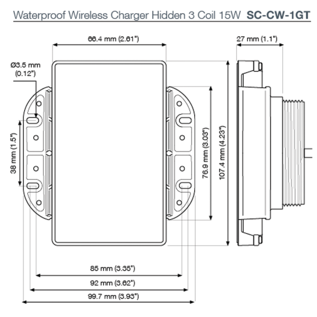 SC-CW-1GT Hidden 15W Waterproof Wireless Charger