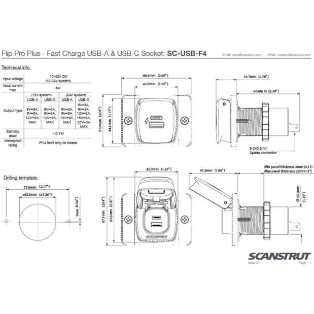 SC-USB-F4 Flip Pro Plus Fast Charge USB-A / USB-C