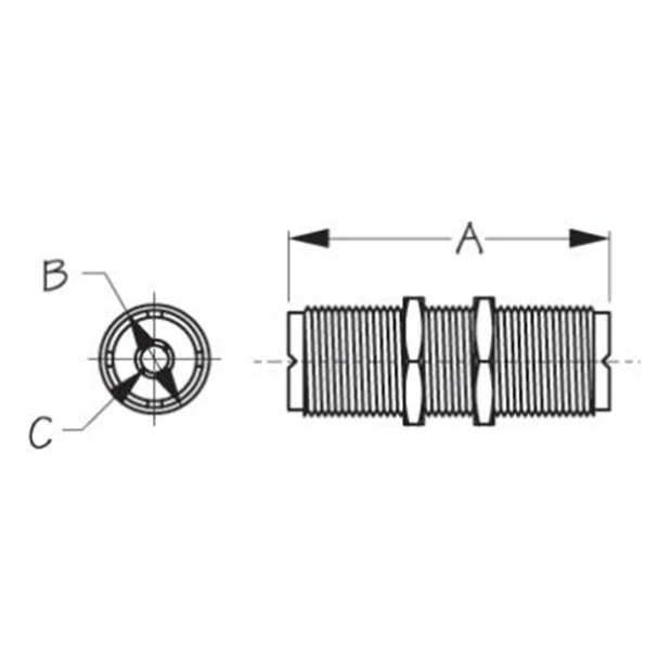 dia of Sea-Dog Line Double Female Coaxial Cable Bulkhead Connector