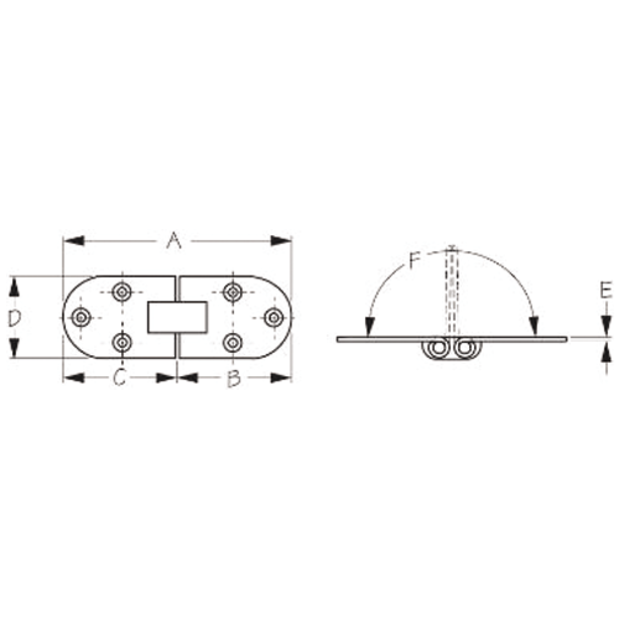 dia of Sea-Dog Line Flush 2-Pin Hinge - 3-1/4", Stamped 304 Stainless Steel