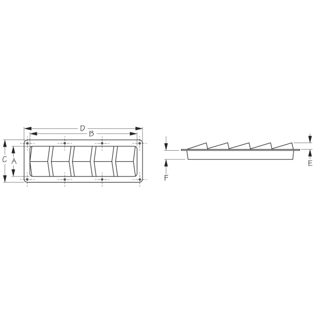 Dimensions of Sea-Dog Line Slotted SS Ventilator - 10 Louvers