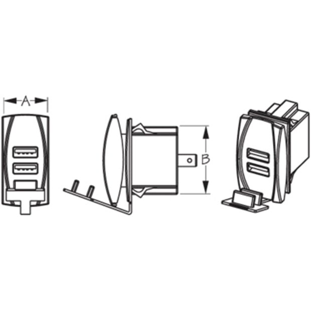 Dimensions of Sea-Dog Line USB Dual Power Socket - Rocker Switch Style