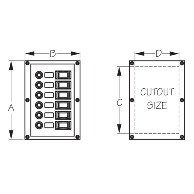 Vertical 6-Gang DC Breaker Panel