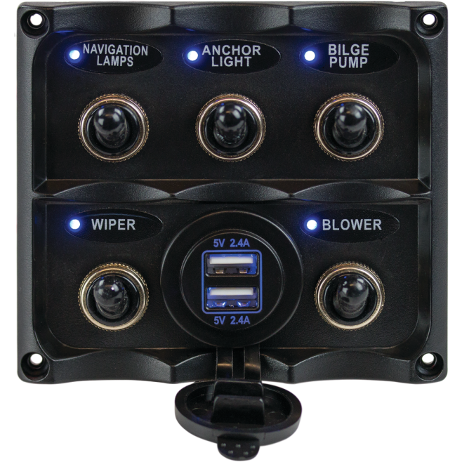 Water Resistant Toggle Switch Panel W/ USB Power Socket