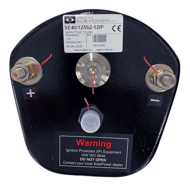 Top View of Side-Power (SLEIPNER) Ignition Protected Motor Assembly Complete - for SE40 Thrusters, 12V