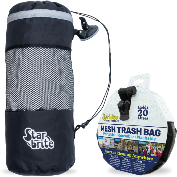 Mesh Trash Bag with Locking Suction Cup & Litter Guard Cinch Tie