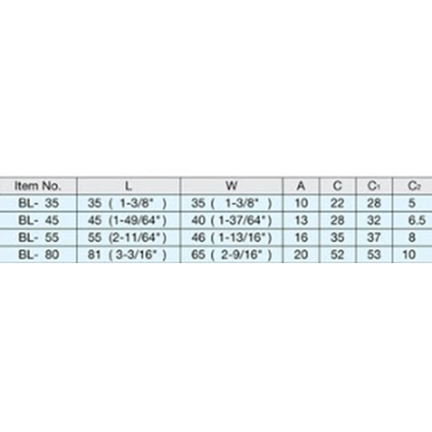 chart of Sugatsune BL Bar Latch