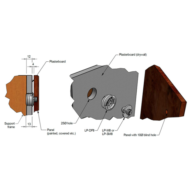 Diagram of Sugatsune LP-F8 Fastmount Low Profile Clip - Coarse Thread Self-Tapping Female Socket