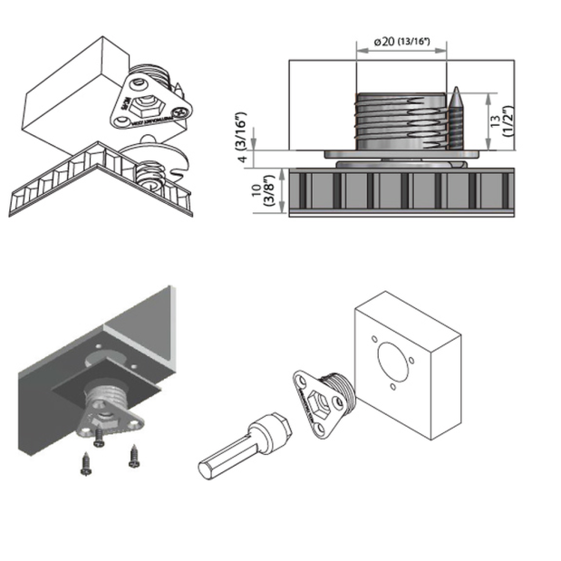 Diagram of Sugatsune MC-F5 Fastmount Metal Self Tapping Female Clip, 11 lb