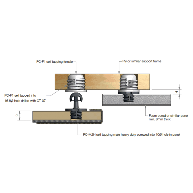 Diagram of Sugatsune PC-M2H Fastmount Standard Clip - Heavy-Duty Self-Tapping Male